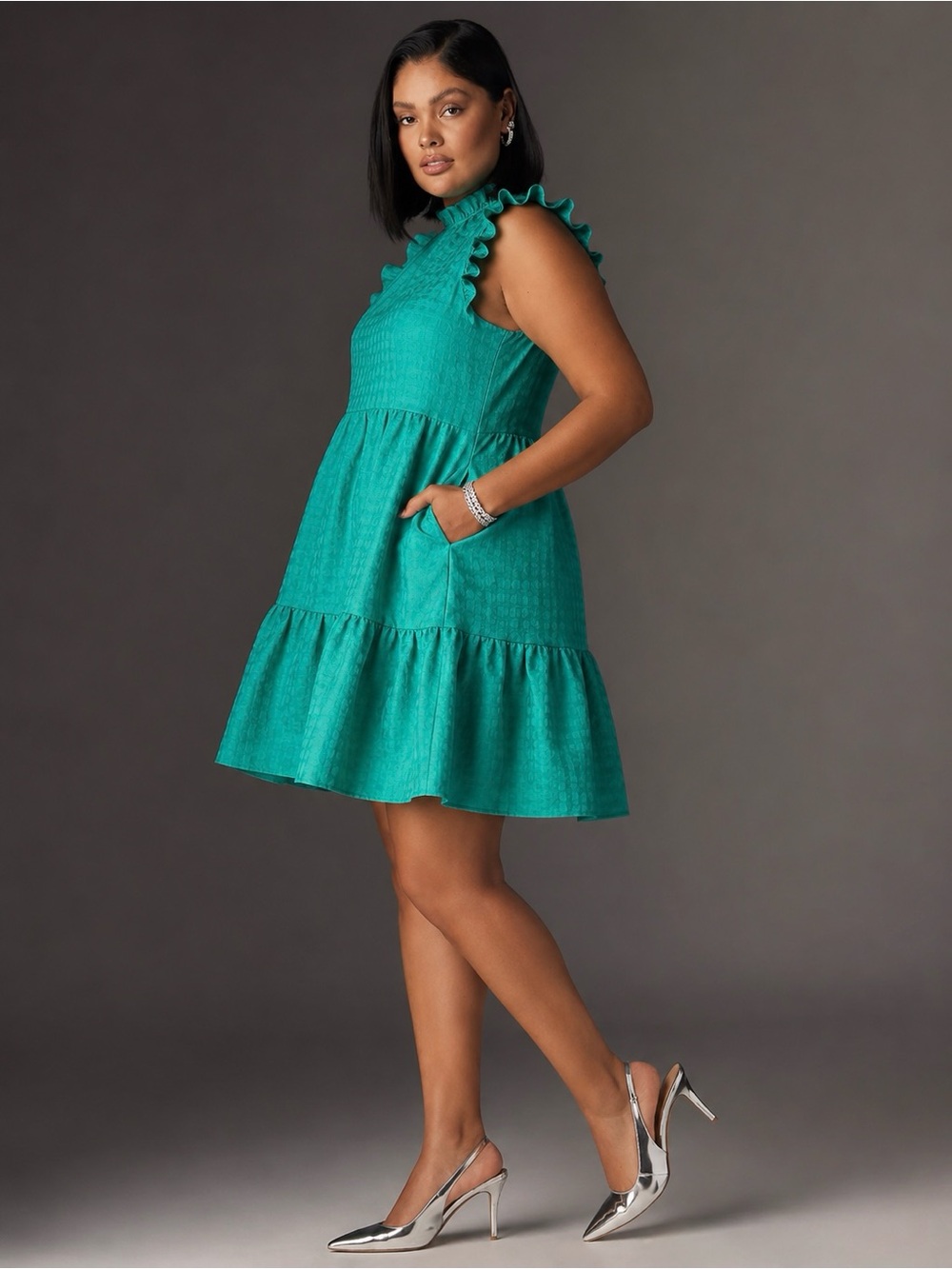 Anthropologie Maeve | Lida Plaid Ruffle-Neck Tiered Mini Dress w/ Pockets ~ 3X
